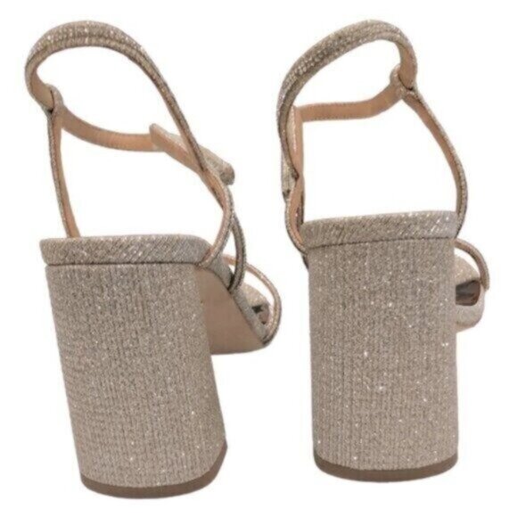 NWT Badgley Mischa Platinum Metallic Block Heel Bridal Sexy Dressy Sandals 9 - Picture 5 of 10